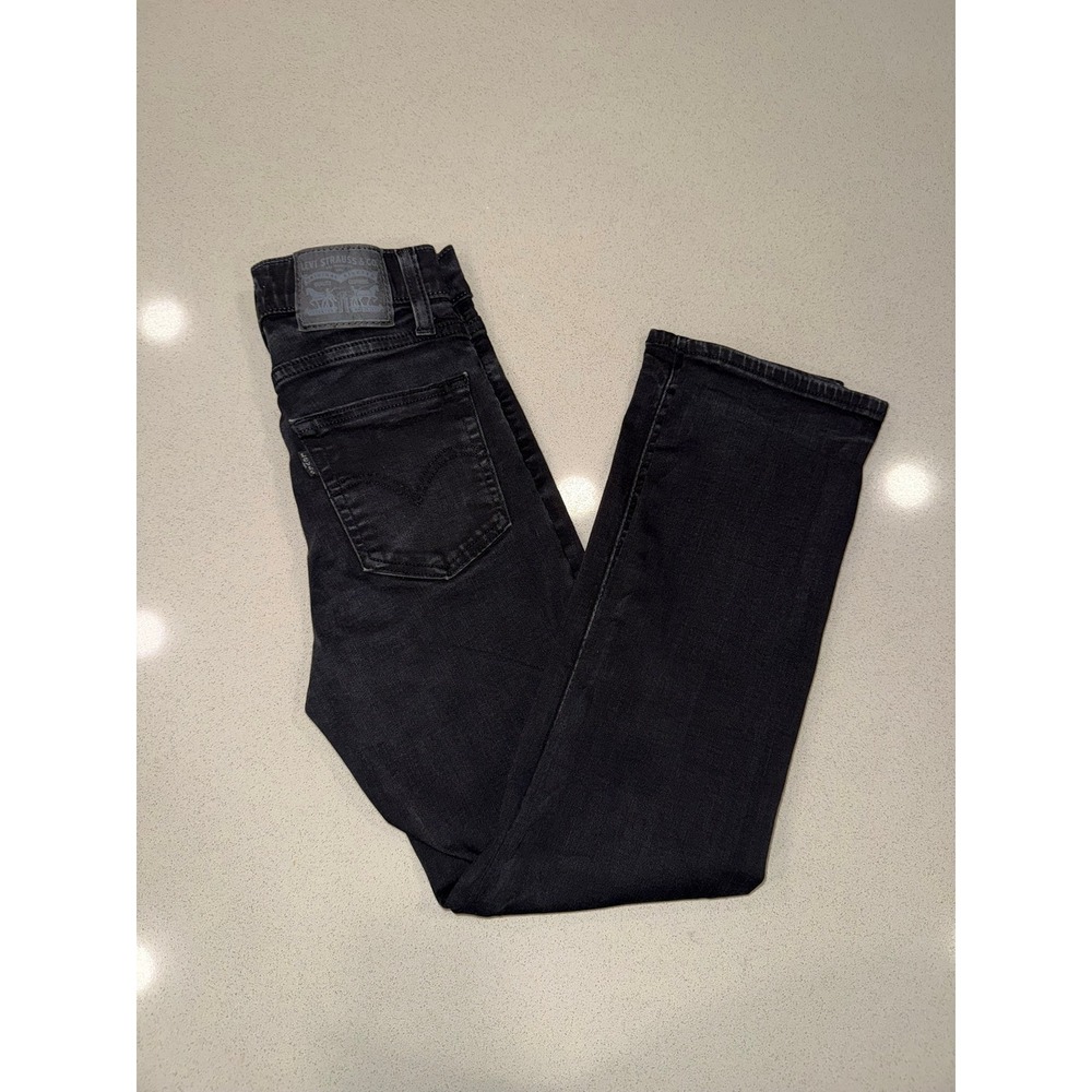 Levis Girls 724 High Rise Straight Crop Jeans Black Faded Size 24 10/12